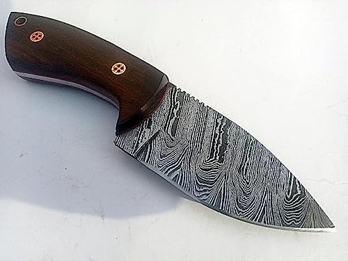 Handmade Damascus Steel Skinner Knife – Premium Survival Knife for Camping & Hiking with Beautiful Handcrafted Leather She...