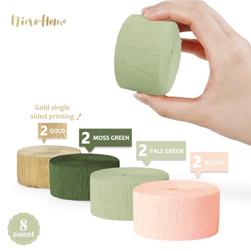 NICROHOME EUR Wedding Party Decorations, 8 Rolls Moss Sage Green Pink Crepe Paper Streamers for Boho Baby Shower, Wedding,...
