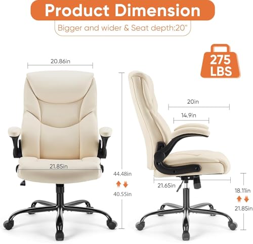Sweetcrispy Ergonomic Office Chair Heavy Duty Task Desk Chair with Flip-up Arms, PU Leather, Adjustable Swivel Rolling Cha...