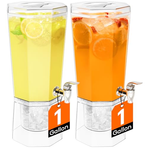 Lifewit 1 Gallon Drink Dispenser for Parties 2 Pcs, 4L Plastic Beverage Container with Stand for Juice/Tea/Soda & Lemonad...