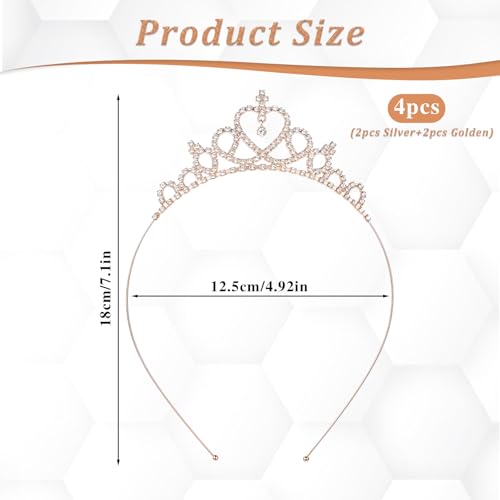 4 Pack Crown Headband for Women Princess Tiara Glittering Rhinestone Peach Crown Crystal Tiaras Heart Adjustable Cute Hair...