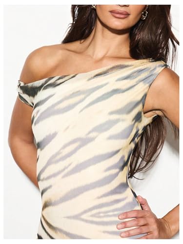 Verdusa Women's Tiger Print Off Shoulder Mini Dresses Ruffle Bodycon Dresses Festival Outfits