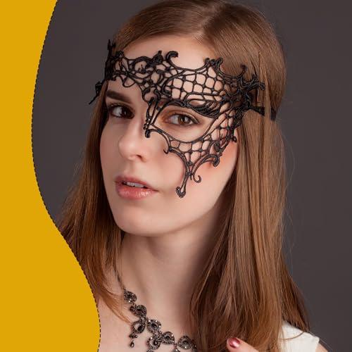 Yolev 6 Pcs Masquerade Masks for Women Gold Black Lace Mask 6 Styles Masquerade Mask for Glasses Couples Halloween Prom Ba...