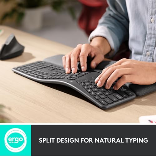 Logitech Ergo K860 Wireless Ergonomic Keyboard - Split Keyboard, Wrist Rest, Natural Typing, Stain-Resistant Fabric, Bluet...