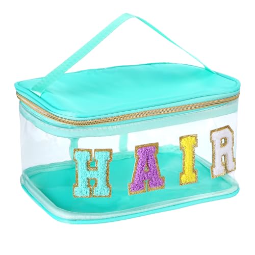 Chenille Letter Clear Makeup Bags Hair Pouch Preppy Patch Makeup Bag Zipper with Handle Transparent PVC Waterproof Glitter...