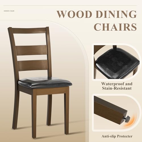 COLAMY Rectangle Wooden Dining Room Table Set for 4, Mid Century Modern Kitchen Table and PU Leather High Back Dining Room Chair for Home, Saving Space (1 Table with 4 Chairs), BlackBrown