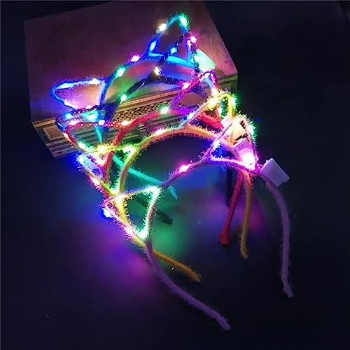REQO 10 Pieces Cat Ears Headbands Set,LED Cute Cat Light Up Head Accessories,Glowing Girls Headdress Party Supplies For Ni...