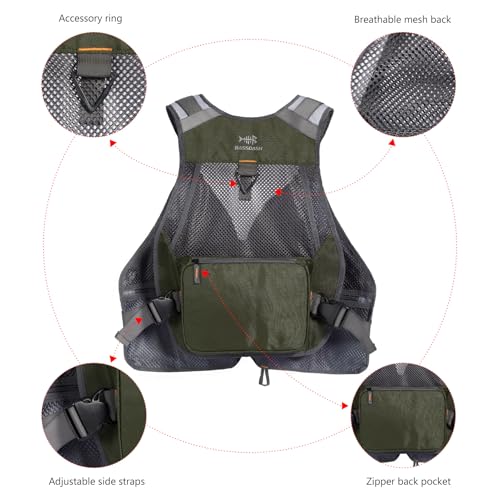 BASSDASH Strap Fishing Vest Adjustable for Men and Women, for Fly Bass Fishing and Outdoor Activities