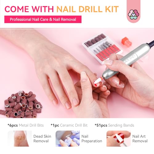 SAVILAND Acrylic Nail Kit with Drill: Professional Acrylic Nail Set for Beginners with Everything U V Light 3 Colors Gel P...