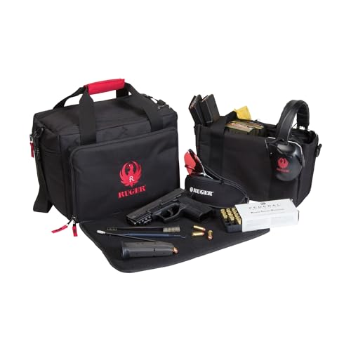 Ruger Shooting Range Bag by Allen Company - Tactical Gun Case w/ Pistol Rug and 6 Mag Pockets - MOLLE Compatible - 11.5" x 7" - Black