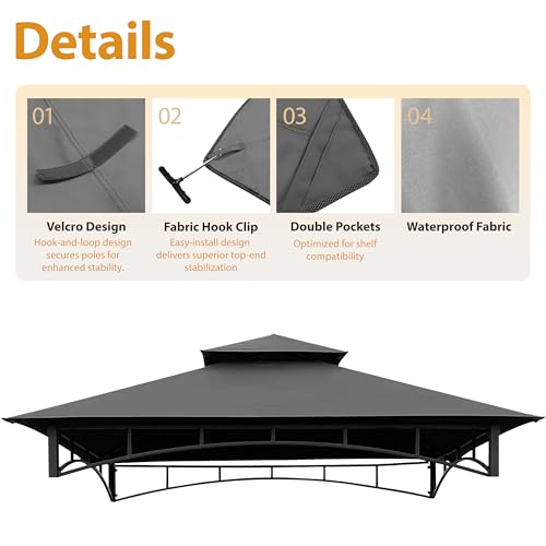 Coastshade Replacement Gill Gazebo BBQ Canopy Top for Model #L-GG001PST-F,8x5 Gazebo Grill Canopy BBQ Gazebos Top Only(Gray)