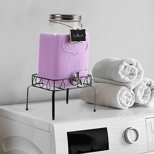 2 Gallon Glass Beverage Dispenser with Stand and Lid, 18/8 Stainless Steel Spigot - Glass Drink Dispensers for Parties - M...