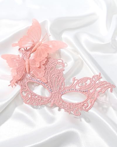 Zinniday Lace Masquerade Mask for Women - Glitter Butterfly Eyemask Elf Fairy Masks for Couples Halloween Renaissance