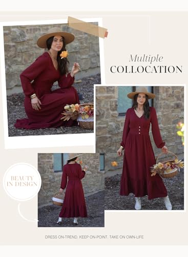 Dokotoo Womens Dresses Fashion 2025 Long Sleeve V Neck Maxi Dresses Elegant Casual Flowy Tiered Boho Beach Vacation Outifits