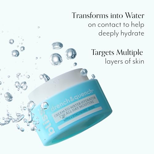 Bliss Drench & Quench Hyaluronic Acid Cream to Water Moisturizer | Lightweight Face Cream with 4 Types of Hyaluronic Acid ...