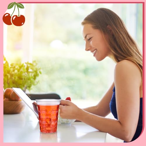 Yoiemivy 100 Pcs Cherry Disposable Plastic Cups with Straws 16 oz Cute Cherry Beverage Drinking Cups for Holiday Party Fav...