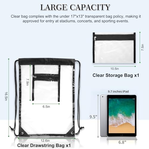 RunaFun Clear Drawstring Bag, 17x13in Transparent Backpack, Clear Bag for Stadium Approved Concert Baseball Festival Beach...
