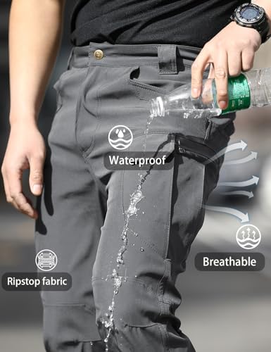 FLYFIREFLY Men's Tactical Cargo Pants Water Resistant Ripstop Outdoor Quick Dry Hiking Work Pants with Pockets(No Belt)