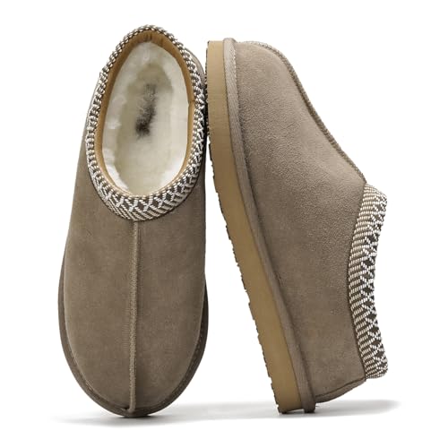 Project Cloud Mens Slippers 100% Genuine Leather with Australian Shearling Lining & Memory Foam Insole Outdoor & House Sli...