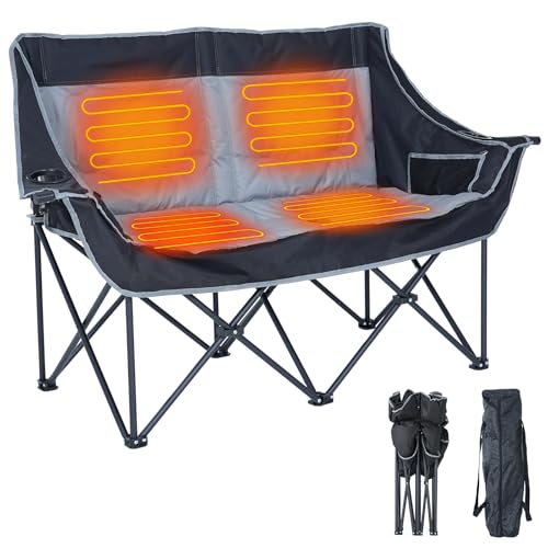 DoCred Heated Double Camping Chair, Heated Folding Camping Chairs Loveseat Outdoor Sports,Heating Oversized Loveseat Chair...