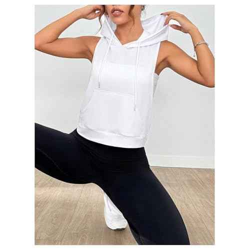 SweatyRocks Women's Sleeveless Low Cut Racerback Hoodies Workout Tops Cropped Hooded Tanks with Pocket