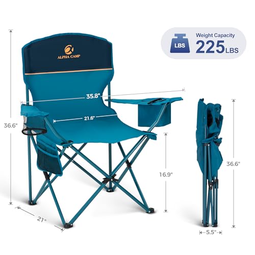 LET'S CAMP Camping Chair 2 Pack Folding Chair with 3-Can Cooler Bag Portable Lawn Chair with Cup Holder,Storage Pocket, Su...