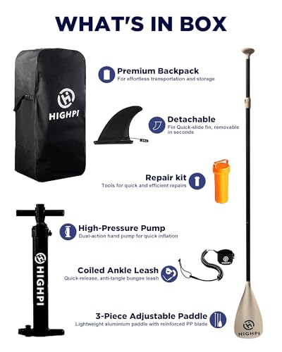 Highpi Inflatable Stand Up Paddle Board for Youth and Adults – Wide Sup with Premium Accessories, Blow Up Paddleboard for ...