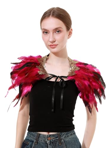 Women Feather Shawl Gothic Lace Cape Halloween Witch Cosplay Costume Carnival