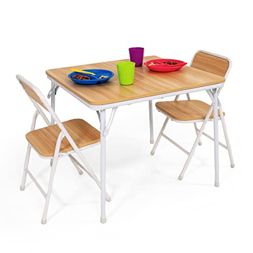 Humble Crew Journey 3-Piece Toddler Wood Folding Table & Chairs Set, Natural/White – Kids Table with 2 Folding Chairs for ...