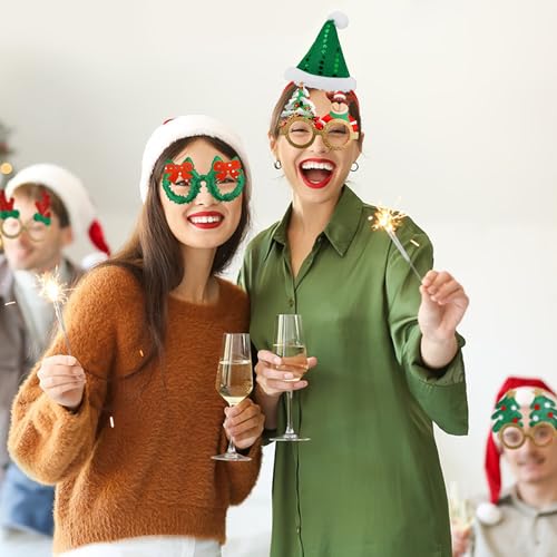 HLQHXWHZT 18PCS Christmas Glasses and Holiday Headbands Adult Set Christmas Photo Booth Props Party Decoration Accessories...