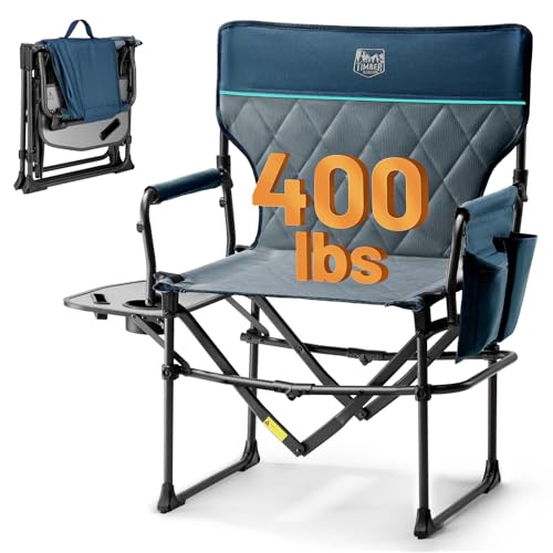 TIMBER RIDGE Aluminum Camping Directors Chair with Side Table Pocket, Portable Folding Chair, Heavy Duty Lawn Chair for Fi...