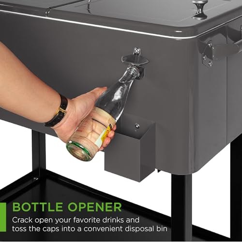 Best Choice Products 80-Quart Outdoor Steel Rolling Cooler Cart w/Ice Chest, Bottle Opener, Catch Tray, Drain Plug, Lockin...