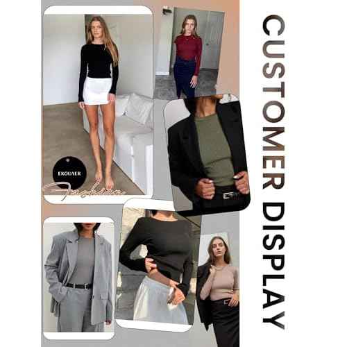 Ekouaer Women's Long Sleeve Shirts 3 Packs Crew Neck Stretchy Fitted Tops Ribbed Base Layer Soft Thermal Undershirts Tee
