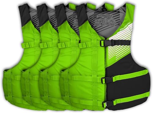 Stohlquist Universal Fit Adult Life Jacket PFD (4 Pack) Coast Guard Approved, for Men and Women 90+ lbs, Lightweight Neopr...