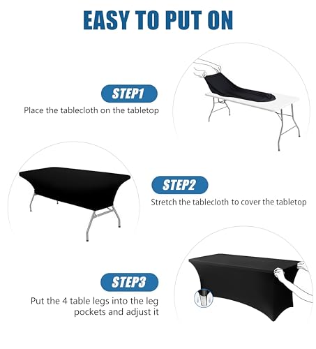 Lemict 6FT Black Table Cloth - 4 Pack Fitted Stretch Rectangle Spandex Tablecloth, Washable Table Cover for Party, Picnic,...