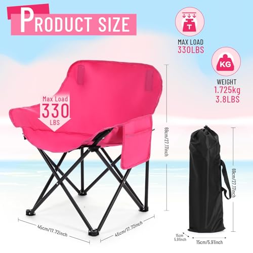 Seeloowy 2 Pack Compact Camping Chairs Portable Folding for Outside with Carry Bag Lightweight Moon Chairs for Travel Picn...