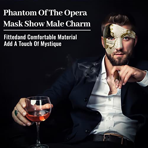 IncreDecor Masquerade Mask for Men Phantom of The Opera Half Face Mask with Bowtie, Venetian Masks for Halloween Party