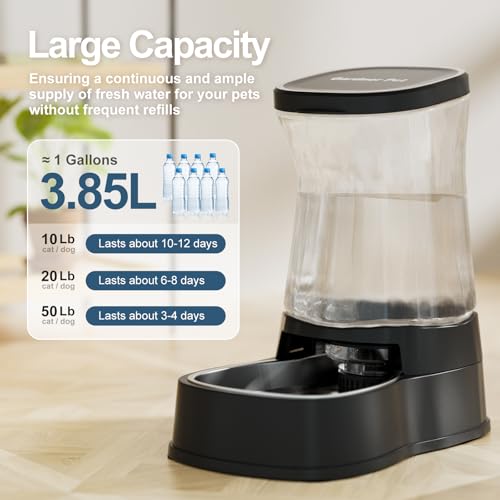 Automatic Gravity Water Dispenser for Dogs, 1Gallon Stainless Steel Dog and Cat Water Bowl Dispenser, Dog Water Fountain D...