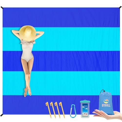 BYDOLL Nylon Beach Blanket Waterproof Sandproof Oversized 7'x7' Suits 1-5 Adults Sand Free Extra Large Blanket Lightweight...