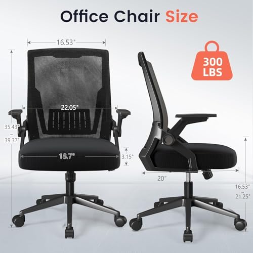 GTRACING Ergonomic Office Chair with Flip-up Armrests Executive Computer Chair for Home Office, Breathable Mesh & Comfy Lu...