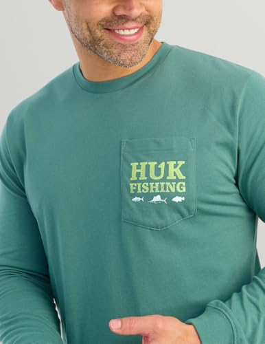 HUK Mens Pocket Tee, Comfortable Performance Fishing Long Sleeve T-Shirt with Chest Pocket