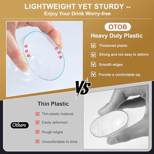 OTOB 40 Pack Reusable Stemless Plastic Wine Glasses, 12 OZ Unbreakable Champagne Whiskey Glass, Round Clear Disposable Coc...