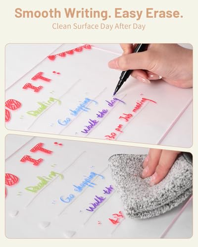 Clear Acrylic Dry Erase Board with Wood Stand – 9x12 Desktop Whiteboard for Writing, Drawing & Planning – Includes 6 Liqui...