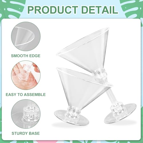JarThenaAMCS 80 Pack 5Oz Plastic Martini Glasses With Pearl Cocktail Pick Disposable Mini Goblet Clear Cocktail Wine Glass...