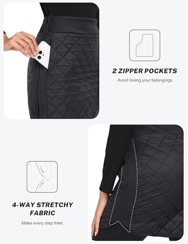 MoFiz Women's Quilted Puffer Skirt Insulated Warm Winter Skirt with Full Zipper Snow Skirts for Hiking Running Golf Outdoor