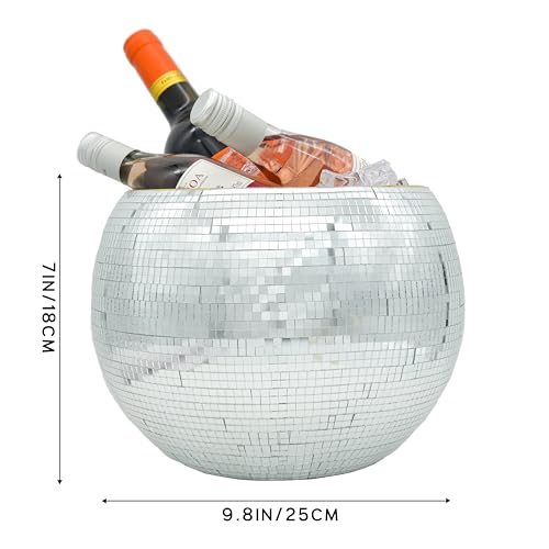Wittolins Disco Ice Bucket for Cocktail Bar,Mirror Silver Disco Ball Decor,Retro Party Accessories,9.8 Inch Disco Ball The...