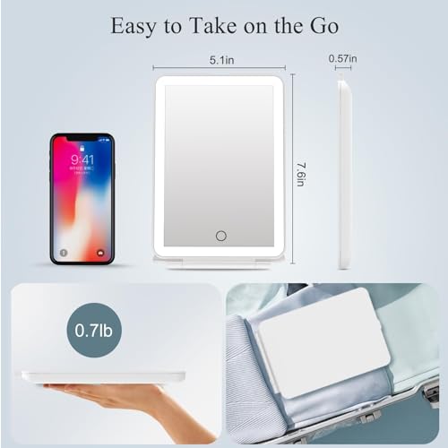 FUNTOUCH Rechargeable Travel Makeup Mirror with 72 Led Lights, Portable Lighted Beauty Mirror, 3 Color Lighting, Dimmable ...