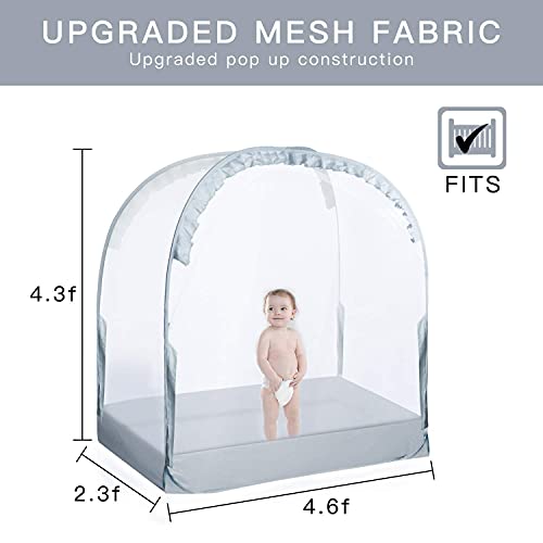 L RUNNZER Crib Tent, Crib Net to Keep Baby in, Breathable Pop Up Crib Tent Canopy Keep Baby from Climbing Out (55.2" L x 2...