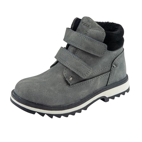TZJS Kids' Hiking Work Boots for Boys Girls, Waterproof Outdoor Ankle Boots with Hook and Loop