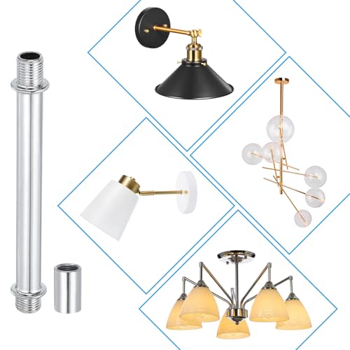 Straight Pipe Lamp Stems Rod Kit, 4Set M10 Carbon Steel 50mm(1.97") Long Double End Thread Rod with Coupling Nut Sleeve Co...